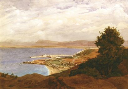 Louis ROGUIN (XIXème siècle) La Baie d'Alger. Aquarelle gouachée, signée et datée...