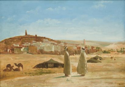 Joseph REYMANN (XIXème siècle) Campement de nomades aux pieds de Ghardaïa. Huile...