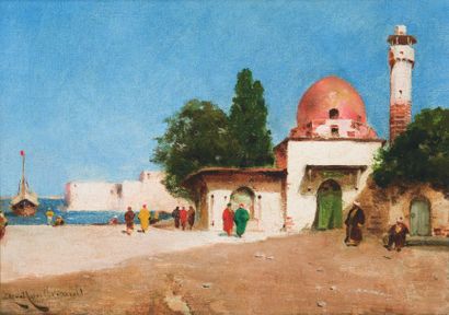 Charles JOLY dit MONTLEVAULT (1835-1897) Vue présumée du port de Sidon, Liban. Huile...