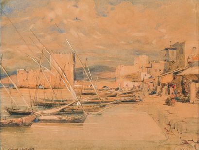 Antoine-Alphonse MONTFORT (1802-1884) Port de Beyrouth, 1838. Aquarelle, signée en...