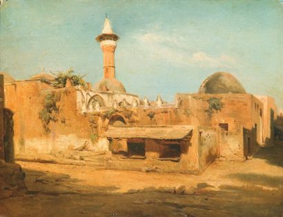 Antoine-Alphonse MONTFORT (1802-1884) « Mosquée et rue à Beyrouth, 1837 ». Huile...