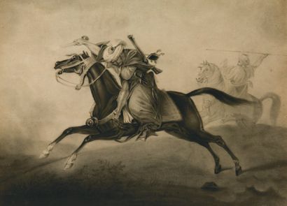 ALFRED (XIXème siècle) Cavalier arabe. Pierre noire et fusain signé en bas à droite...