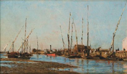 Pierre Narcisse BERCHERE (1819-1891) Delta du Nil, vapeurs et felouques. Huile sur...