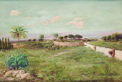 F.BLOCH (XIXème-XXème siècle) Sur la Route de Tizi Oarti, Nador. Maroc. Huile sur...
