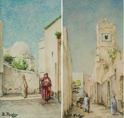 H.HUDEY (XXème siècle) Tunis, rue Tourbet El Bey - Mahdia, rue de la grande Mosquée....
