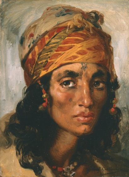 Gustave GUILLAUMET (1840-1887) Portrait d'une jeune fille algérienne. Huile sur toile,...