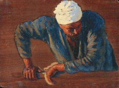 Ludwig DEUTSCH (1855-1935) L'égyptien au turban. Huile sur panneau. 24 x 38 cm Provenance...
