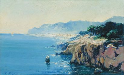 Pierre FAGETGERMAIN (1903- 1961) Soleil sur la côte algérienne. Huile sur panneau,...