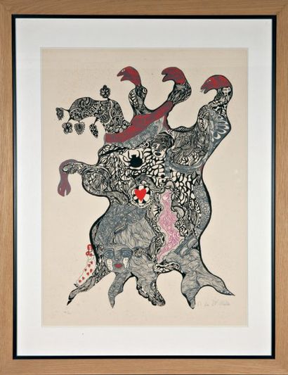 NIKKI DE SAINT PHALLE (1930-2002) « Nanas » Lithographie (accidents). Signé en bas...