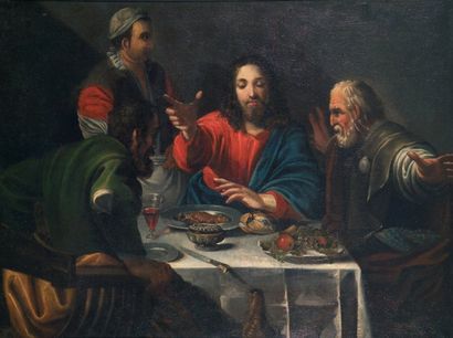 CARAVAGE Michel-Ange (1573-1610). (D'après) "Le Christ et les Pélerins d'Emmaüs"....