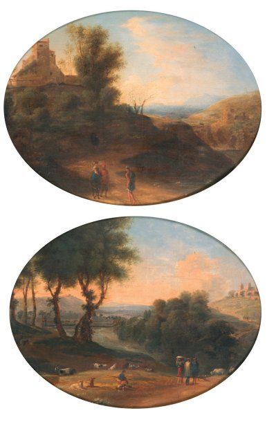 SWANEVELT Herman van (Vers 1600- 1655). (D'après). 1 - "Paysage avec chèvres et pâtres"....