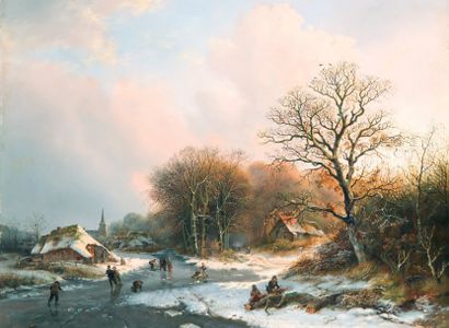 KOEKKOEK Barend Cornelis (Middelbourg 1803-Cleves 1862) (Ecole de). "Paysage d'hiver...
