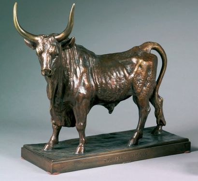 CLESSINGER Jean-Baptiste (1814-1883) d'après "Taureau romain" Epreuve en bronze à...