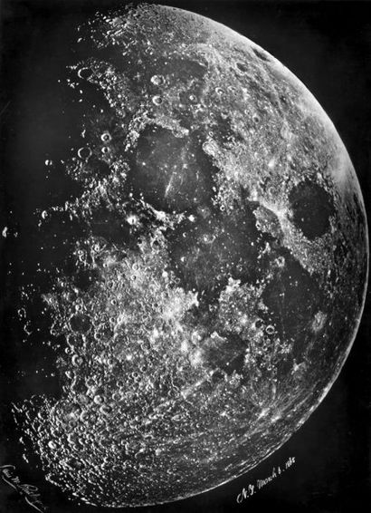 ASTRONOMIE - RUTHERFORD "Photographie de la Lune à son 1er Quartier", 1865. Photoglyptie...