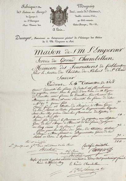 THEATRE IMPERIAUX Saint Cloud, des Tuileries et Compiègne. 1810- 1812. Ensemble d'états...