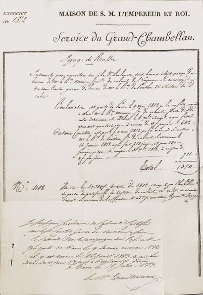 VOYAGES DE L'EMPEREUR 1807-1808-1809-1812-1813. Lot de 44 pièces manuscrites, concernant...