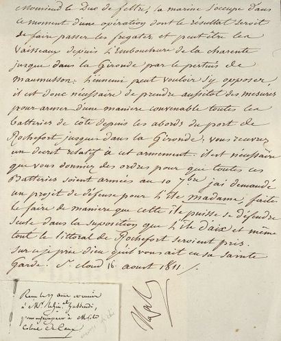 null Opération de Marine en Gironde. Lettre signée Napole., signature verticale,...