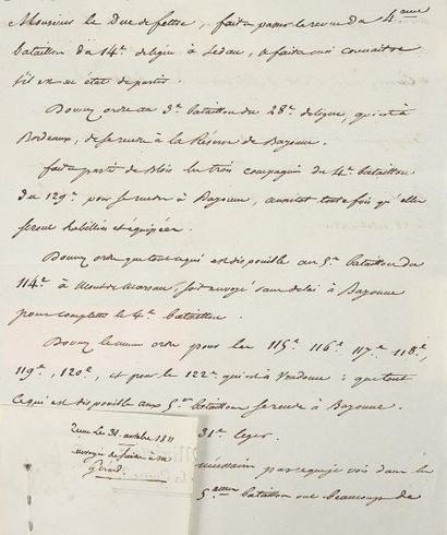  Mouvements de troupes vers Bayonne. Lettre signée Nap., adressée au Duc de Feltre....