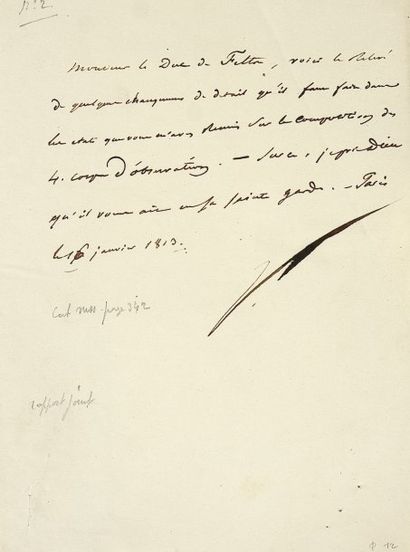 null Composition du 4è corps d'observation. Lettre signée N., adressée au Duc de...