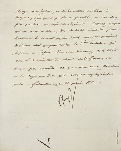  Départ du régiment de Paris pour Mayence. Lettre signée Np, adressée au Duc de Feltre....