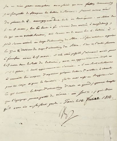  Organisation de l'artillerie. Lettre signée Np., adressée au Duc de Feltre. 4 p....