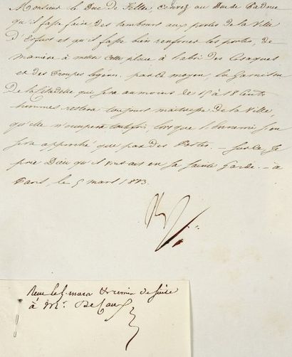 null Protection d'Erfurt. Lettre signée Np., adressée au Duc de Feltre. 1/2p. in-4,...