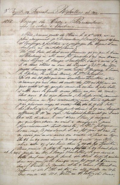 [Manuscrit] Journal de bord du Trois-Mâts le «Gustave», du Havre à Valparaiso puis...