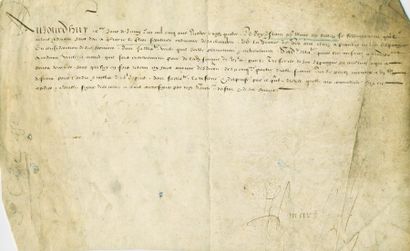 HENRI III, Roi de France (1551-1589) Pièce signée "Henry" (signature estompée) adressée...
