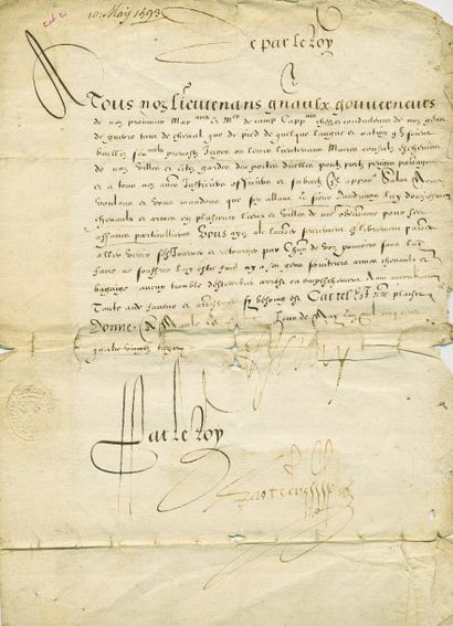 HENRI IV (1553-1610) Roi de France Passeport signé "Henry", avec sceau à sec, daté...
