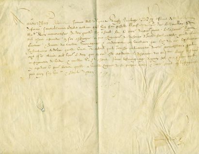 HENRI IV (1553-1610) Roi de France. Pièce signée "Henry" sur vélin de format 275...