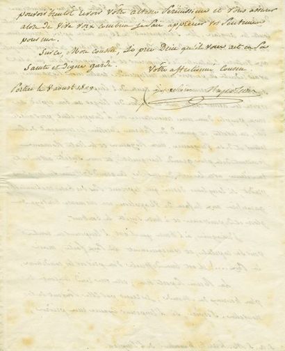 MURAT Joachim Napoléon (1767-1815) Roi de Naples. Lettre signée adressée le 8 août...