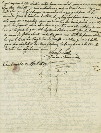 NAUNDORFF Charles Guillaume Lettre autographe signée "pour remettre de suite à M....