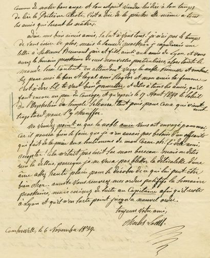 NAUNDORFF Charles Guillaume Lettre autographe signée adressée à Modeste Gruau, Comte...