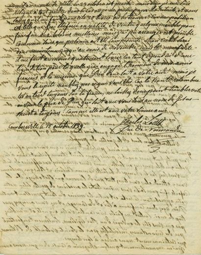 NAUNDORFF Karl Wilhem Lettre autographe signée au comte de la Barre. Camberwell,...