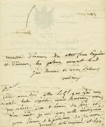 OUDINOT Nicolas Charles Duc de Réggio, Maréchal de France. Lettre autographe signée...