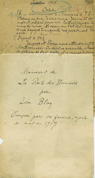 BLOY Léon (1846-1917) Ecrivain. Manuscrit autographe de 322 feuillets rédigé par...