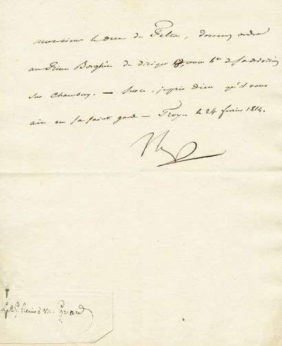 null Défense de Chambery. Lettre signée Np., adressée au Duc de Feltre, Ministre...