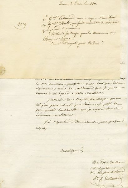 null Correspondances datées du 1er au 23 décembre 1811. Ensemble d'environ 65 pièces....