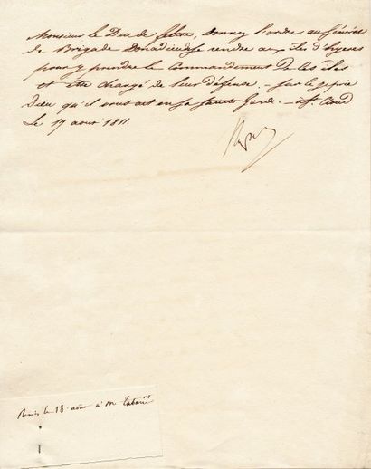 null Le Général Donadieu et la défense des iles d'Hyères. Lettre signée Napo., adressée...