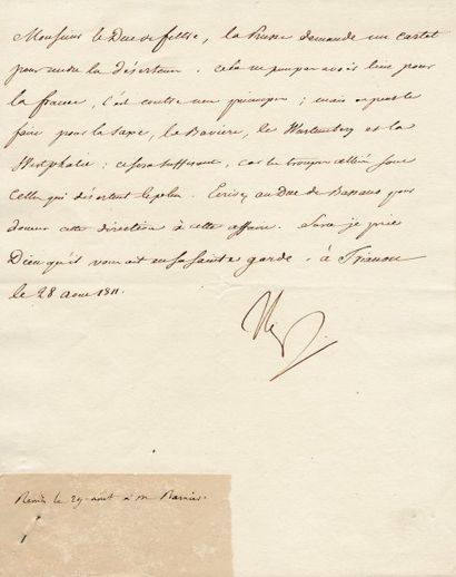null Gestion des déserteurs. Lettre signée Np., adressée au Duc de Feltre, Ministre...
