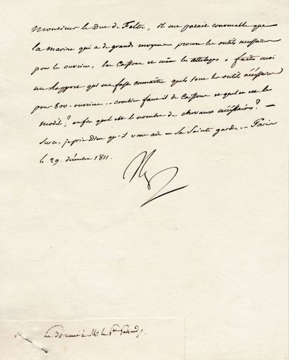 null Equipement des ouvriers de la Marine. Lettre signée Np., adressée au Duc de...