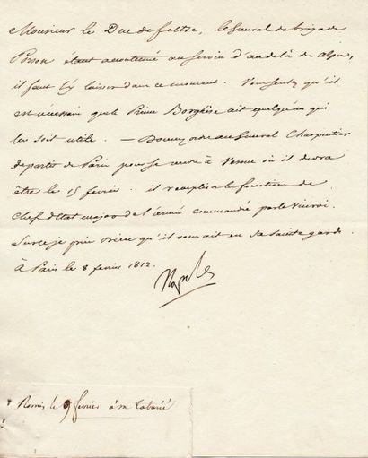 null Les Généraux Porson et Charpentier en Italie. Lettre signée Napole., adressée...