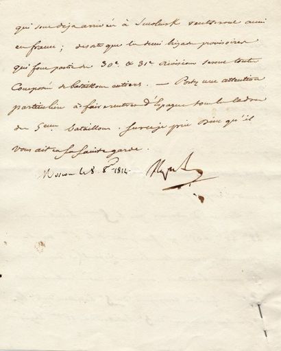 null Les "5e bataillons "rentrent tous en France. Lettre signée Napole., adressée...