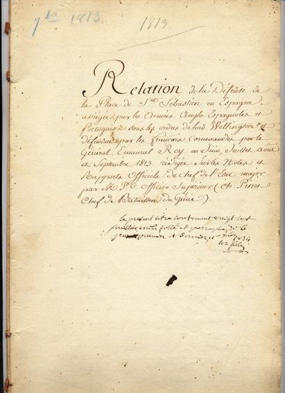 null Relation manuscrite de la défense de la Place de Saint-Sébastien en Espagne...