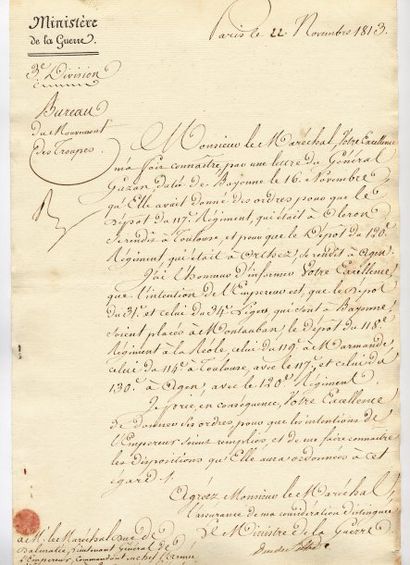 null Correspondance datées du 22 novembre au 31 décembre 1813, essentiellement adressées...