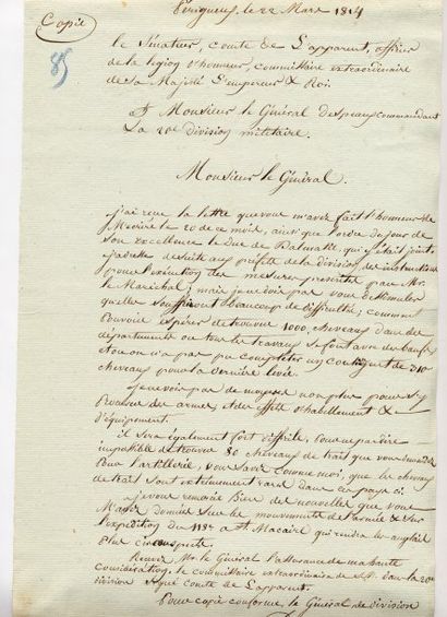 null Courriers adressés du 20 au 31 mars 1814 au Maréchal Soult, concernant les départments...