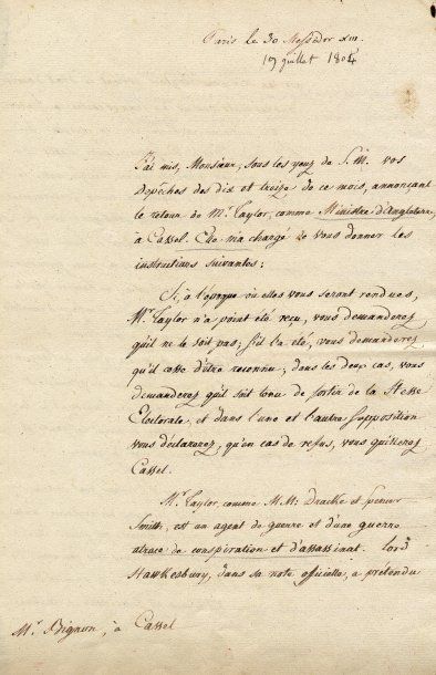TALLEYRAND Charles Maurice de (1754-1838) Ministre de Napoléon 1er. Lettre signée...