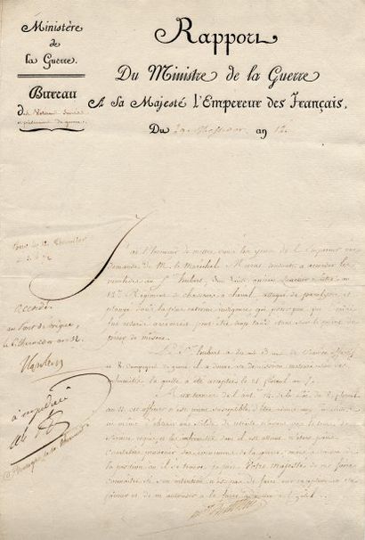 null Admission du Sergent Hubert aux Invalides. Rapport signé "Napoléon" avec la...