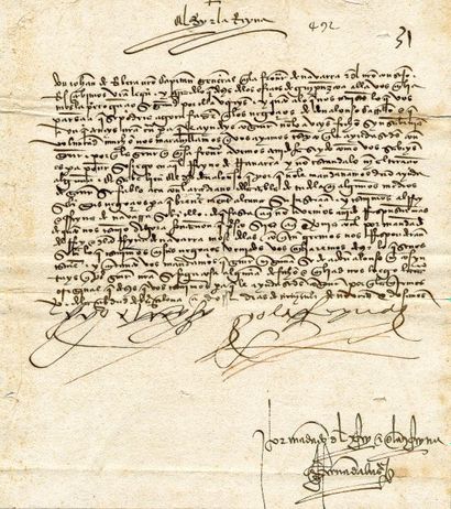 FERDINAND V (1452-1516) et ISABELLE D'ESPAGNE (1451-1504) Précieuse lettre signée...