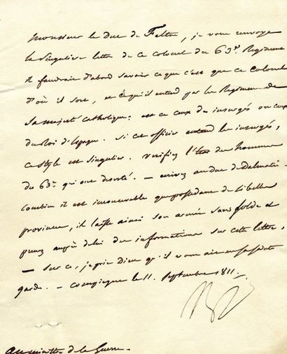 NAPOLEON 1 er (1769-1821) Empereur des Français Une singulière lettre d'un colonel...